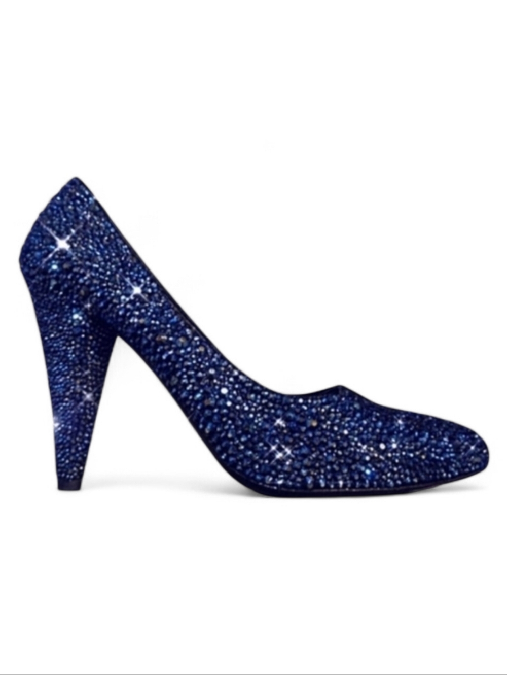 Prada Dark Blue Custom Crystal Tapered Heel Pumps